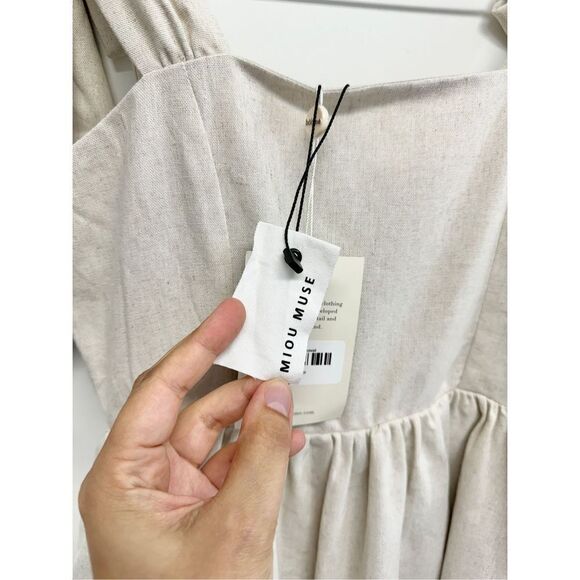 MIOU MUSE Dress Size Small Bow Tie A-Line Mini Linen Blend NWT - Picture 10 of 12